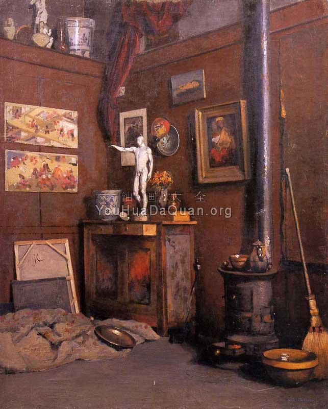 Interior of a Studio with Stove - 古斯塔夫·卡里伯特